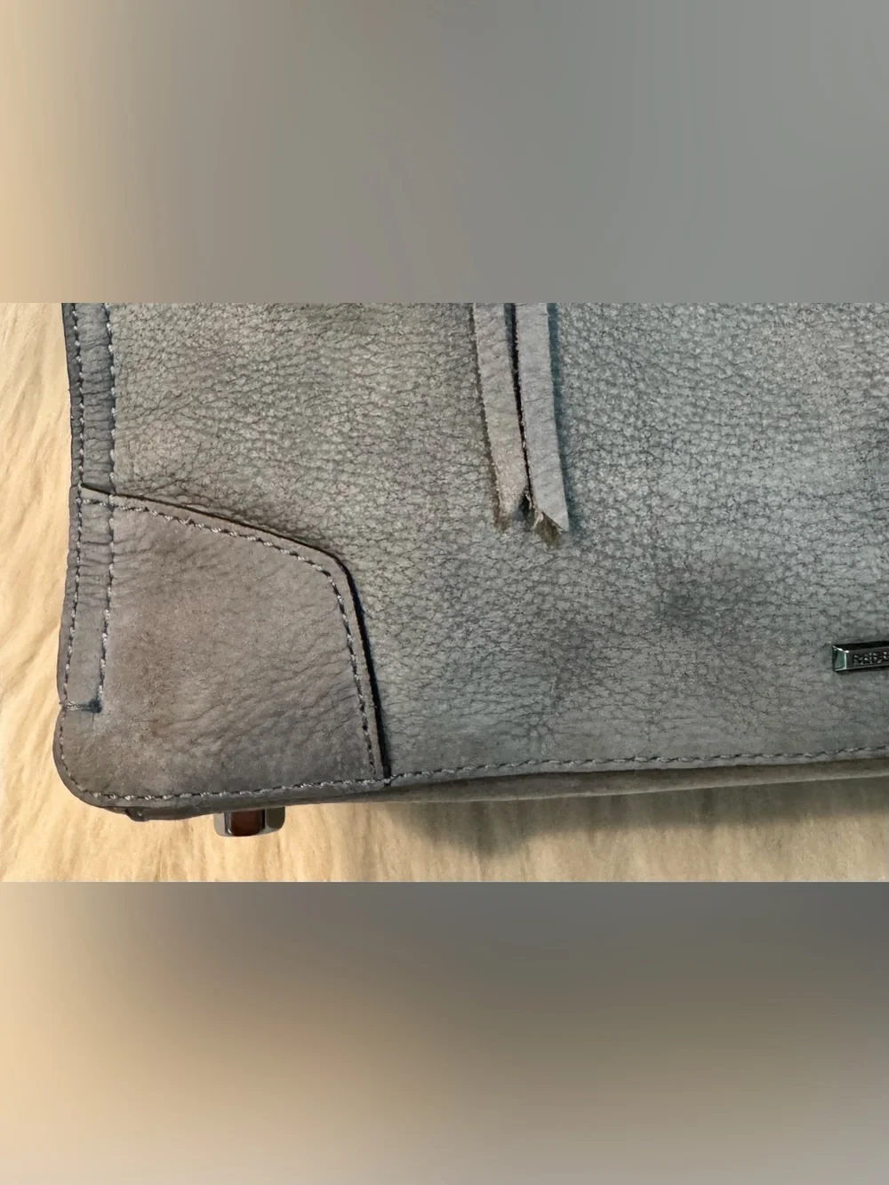 Rebecca Minkoff Regan Nubuck Leather Satchel Tote Crossbody Tassels Gray GUC